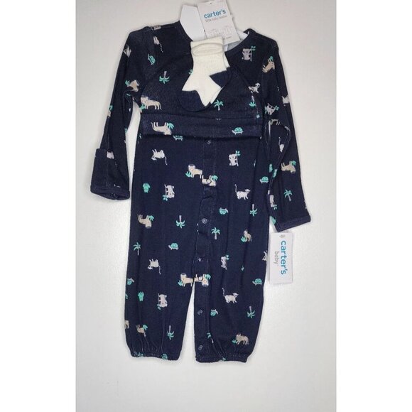 CARTER'S LITTLE BABY SLEEP & PLAY GOWN /BODYSUIT HAT SOCKS NAVY BLUE SIZE 3M - Picture 3 of 11
